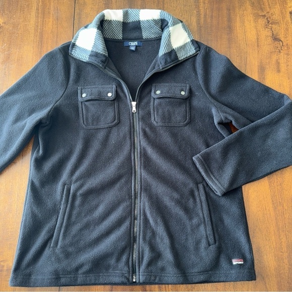 Chaps Jackets & Blazers - Chaps Sport Womens Black Fleece Zip Up Jacket with Buffalo Plaid Collar XL